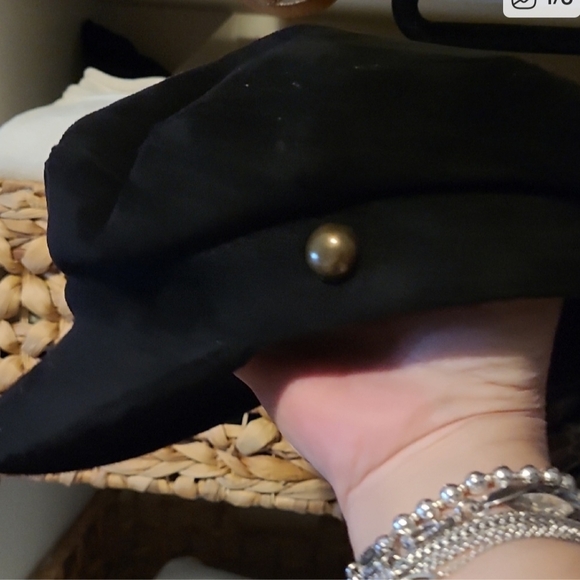 Lack Of Color Black Newsboy Cap with Brass Button - Picture 1 of 6